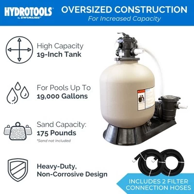 Swimline 71915 HydroTools 19 Inch A/G 0.9 HP Sand Filter Combo Pool Cleaning System Pump for Above Ground Pools with 4 Way Function Valve, Gray 2 Swimline 71915 HydroTools 19 Inch A/G 0.9 HP Sand Filter Combo Pool Cleaning System Pump for Above Ground Pools with 4 Way Function Valve, Gray - Image 2