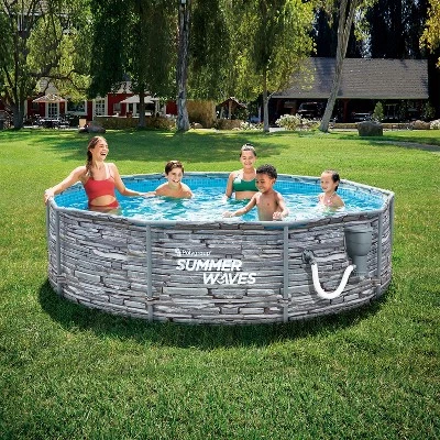 Summer Waves P2W01030A 10 Foot Diameter Round Stone Slate Print Metal Frame Above Ground Back Yard Family Swimming Pool with SkimmerPlus Filter Pump 3 Summer Waves P2W01030A 10 Foot Diameter Round Stone Slate Print Metal Frame Above Ground Back Yard Family Swimming Pool with SkimmerPlus Filter Pump - Image 3