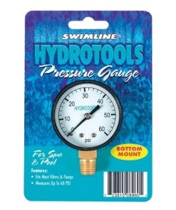 Swimline 60PSI HydroTools Bottom Mount Pressure Gauge Swimming Pool Filter Pump Accessory 2.75" - Black/White
