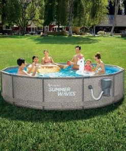 Summer Waves Active Metal Frame 12 Foot x 33 Inch Round Above Ground Swimming Pool Set with Filter Pump and Type D Filter Cartridge, Gray Rattan -Swimming Pools Sales unnamed file 254
