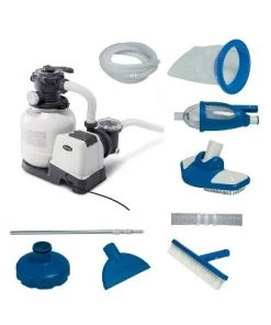 Intex 2100 GPH Above Ground Pool Sand Filter Pump w/ Deluxe Pool Maintenance Kit