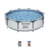 Bestway 56407E Steel Pro Max 10-Foot x 30-Inch Outdoor Round Frame Above Ground Swimming Pool Set with 330 GPH Filter Pump and Filter Cartridge, Gray