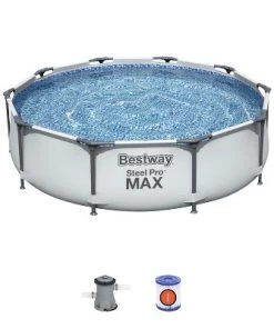 Bestway 56407E Steel Pro Max 10-Foot x 30-Inch Outdoor Round Frame Above Ground Swimming Pool Set with 330 GPH Filter Pump and Filter Cartridge, Gray