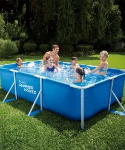 Summer Waves P30710300 9.8 x 6.5 Foot 29.5 Inch Deep Rectangular Small Metal Frame Above Ground Family Backyard Swimming Pool, Blue