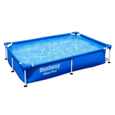 Bestway 56545E Steel Pro Outdoor Rectangular Frame Above Ground Family Kids Swimming Pool with Easy Setup, Blue 1 Bestway 56545E Steel Pro Outdoor Rectangular Frame Above Ground Family Kids Swimming Pool with Easy Setup, Blue