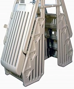 Vinyl Works AF Adjustable 24 Inch Gated Entry Above Ground Pool Ladder, Taupe