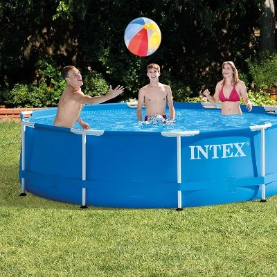 Intex 10ft x 30in Round Metal Frame Above Ground Swimming Pool w/Filter Pump 1 Intex 10ft x 30in Round Metal Frame Above Ground Swimming Pool w/Filter Pump