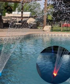 Magic Pool Fountain Multicolor LED Water Powered Swimming Pool Fountain w/Color Changing Light Bulb, Pool Jet Powered No Electricity, Red, Green, Blue