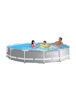 Intex 26711EH 12ft x 30in Prism Metal Frame Above Ground Swimming Pool with Filter Pump and Cleaning Maintenance Kit with Vacuum, Skimmer and Pole