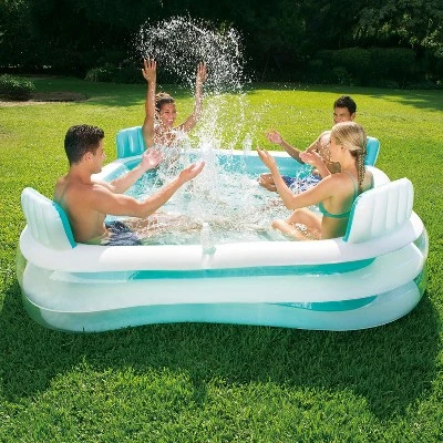 Summer Waves KB0678000 Premier Family Inflatable Blow Up Above Ground Swimming Pool with 4 Built In Seats with Backrests and 2 Cup Holders, White/blue 1 Summer Waves KB0678000 Premier Family Inflatable Blow Up Above Ground Swimming Pool with 4 Built In Seats with Backrests and 2 Cup Holders, White/blue