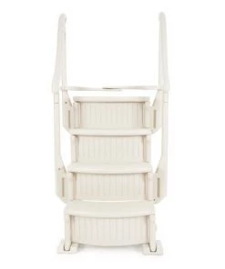 Confer Plastics Confer 4 Step Above Ground Outdoor Swimming Pool Ladder Stair Step System with Built-In Handrails for Safe Entry and Exit, Beige