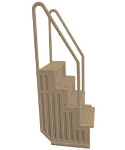Confer Plastics Confer STEP-1VM 4 Step Heavy-Duty Above Ground Swimming Pool Ladder Stair Entry System with Handrails, Warm Beige