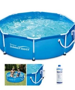 Summer Waves P2000830A Active 8ft x 30in Outdoor Round Frame Above Ground Swimming Pool Set with Filter Pump, Cartridge and Accessories