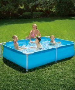 Summer Waves P3060416A 6 x 4.25 Foot 17 Inch Deep Rectangular Small Metal Frame Above Ground Family Backyard Swimming Pool, Blue
