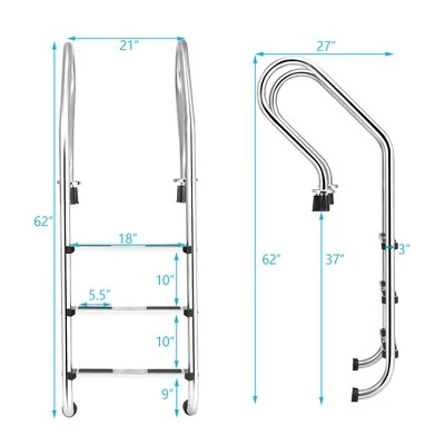 Costway Stainless Steel 3-Step Swimming Pool Ladder Non-Slip for In Ground Pools 3 Costway Stainless Steel 3-Step Swimming Pool Ladder Non-Slip for In Ground Pools - Image 3