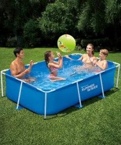 Summer Waves P30509260 8.5 x 5.25 Foot 26 Inch Deep Rectangular Small Metal Frame Above Ground Family Backyard Swimming Pool, Blue