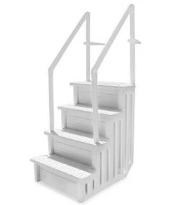 XtremepowerUS 4-Step Swimming Pool Entry Ladder with Side Handle Rail Non-Slip Platform, White