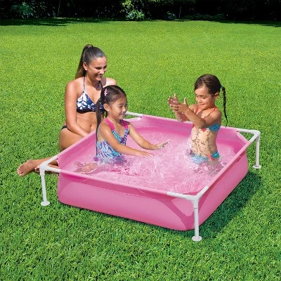 Summer Waves Small Plastic Frame 4ft x 4ft x 12in Kids Toddler Baby Kiddie Swimming Pool, Pink 1 Summer Waves Small Plastic Frame 4ft x 4ft x 12in Kids Toddler Baby Kiddie Swimming Pool, Pink