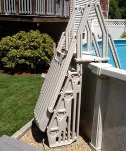 Vinyl Works AF Adjustable 24 Inch Gated Entry Above Ground Pool Ladder, White