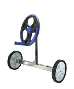 Pool Central Reel System with Stainless Steel Frame for 4'' Tubes for In-Ground Pool Covers 21" - Black/Blue