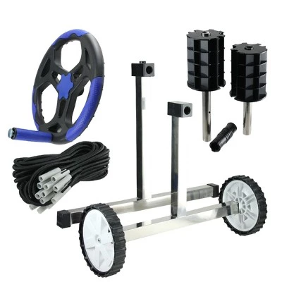 Pool Central Reel System with Stainless Steel Frame for 4'' Tubes for In-Ground Pool Covers 21" - Black/Blue 2 Pool Central Reel System with Stainless Steel Frame for 4'' Tubes for In-Ground Pool Covers 21" - Black/Blue - Image 2