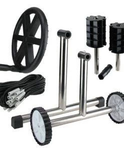 Pool Central Reel System with Stainless Steel Frame for 4'' Tubes for In-Ground Pool Covers 21" - Black/Gray