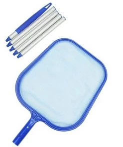 Pool Central Swimming Pool Leaf Skimmer Head with 5-Piece Fixed Pole 61.5" - Silver/Blue