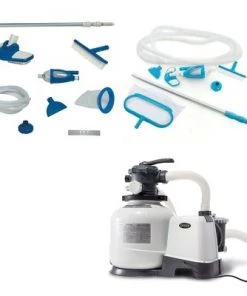 Intex Pool Sand Filter Pump w/ Timer, Pool Maintenance Kit & Wall-Mounted Pool Skimmer