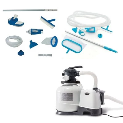 Intex Pool Sand Filter Pump w/ Timer, Pool Maintenance Kit & Wall-Mounted Pool Skimmer 1 Intex Pool Sand Filter Pump w/ Timer, Pool Maintenance Kit & Wall-Mounted Pool Skimmer