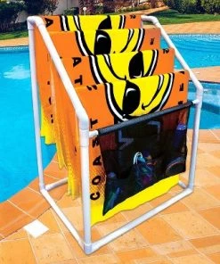 WOW World Of Watersports WOW Watersports Indoor or Outdoor Free Standing Collapsible Heavy Duty 5 Rail Towel Rack w/ Hanging Pocket & Storage Bag for Pool Accessories, White