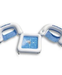 Swimline Kids Inflatable Durable Connecting Game Station Swimming Pool Toy Set with Waterproof Playing Cards, 2 Seats, and Table (2 Pack)