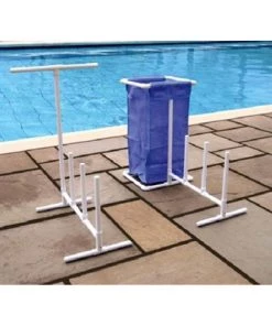 Swimline 8903 Versatile PVC Poolside Organizer Rack and Bin with Mesh Bag Towel Hamper for Holding Pool Towels, Toys, Floats, and Accessories