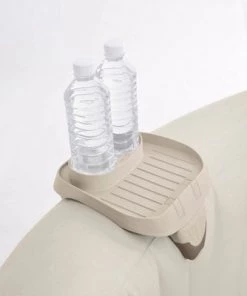 Intex 28500E PureSpa Attachable Cup Holder and Refreshment Tray Hot Tub Accessory for Select PureSpa Models, Holds 2 Standard Beverage Containers, Tan