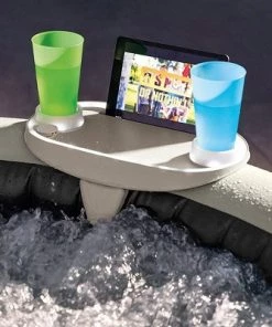 Intex 28520E Tablet Mobile Phone Spa Tray Accessory with White LED Light Strip and Cupholders for Smart Phone or Tablet, White