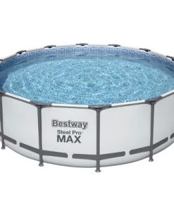Bestway 5613HE Steel Pro MAX 14 x 4 Foot Outdoor Circle Frame Above Ground Round Swimming Pool Set with Ladder and Filter Pump