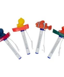 Pool Central Set of 4 White and Orange Baby Floating Swimming Pool Thermometers with Cords 9.5"
