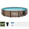 Summer Waves Natural Teak Elite 12 Foot by 30 Inch Outdoor Backyard Round Frame Above Ground Swimming Pool Set with Filtration Pump