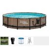 Summer Waves Natural Teak Elite 14 Foot by 36 Inch Outdoor Backyard Round Frame Above Ground Swimming Pool Set with Ladder and Filtration Pump