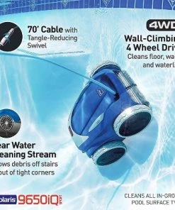 Polaris F9650IQ Portable 4 Wheel Drive Robotic Pool Vacuum Cleaner with Wi-Fi App Remote Control and Caddy for In Ground Swimming Pool