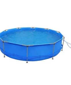 JLeisure Avenli Frame Round 9 Foot Wide 30 In Tall 1,158 Gallon Easy Assembly Swimming Pool with Simple Quick Connection Filter Pump and Rust Resisting Frame