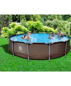 JLeisure Avenli 15 Foot x 33 Inch Round Steel Frame LamTech Above Ground Swimming Pool with Triangle Lock Frame System, Brown