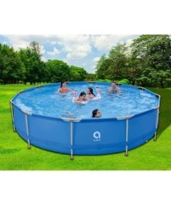 JLeisure Avenli 15 Foot x 36 Inch Round Steel Frame LamTech Above Ground Swimming Pool with Triangle Lock Frame System, Blue