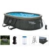 Summer Waves Quick Set 15 by 10 Foot Oval Above Ground Pool, Dark Gray with Ground Cloth, Cover, Filter Pump, and Repair Patch