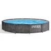 Intex 26749ST 12 Foot x 30 Inch Round Steel Frame Above Ground Pool Set with Filter Cartridge Pump & Pool Liner, Protective Canopy, Gray Woodgrain