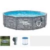 Summer Waves Active 8 Foot Stone Slate Print Metal Frame Above Ground Pool Set