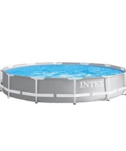 Intex 12ft x 30in Prism Frame Above Ground Pool w/ Pool Solar Cover Tarp, Blue