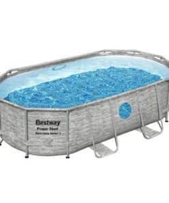 Bestway 56715E Power Steel Swim Vista 14' x 8'2" x 39.5" Outdoor Oval Above Ground Swimming Pool Set with 530 GPH Filter Pump, Cover, & Ladder