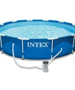 Intex 28201EH 10ft x 30in Metal Frame Round 4 Person Outdoor Above Ground Swimming Pool with Filter Pump and Pool Maintenance Kit