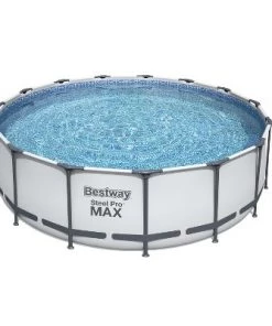 Bestway 56690E Steel Pro Max 15Ft x 15Ft x 48In Round Metal Frame Above Ground Swimming Pool Set w/ 1000 GPH Pump, Ladder, Cover, & Treatment Cleaner