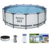 Bestway 5613HE Steel Pro MAX 14 x 4 Foot Outdoor Frame Above Ground Round Swimming Pool Set with Ladder, Cover, Filter Pump, and Solution Blend
